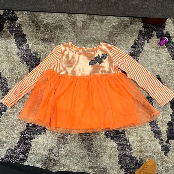 2T Halloween toddler set long sleeve orange and white stripes with bat pants - Picture 2 of 9